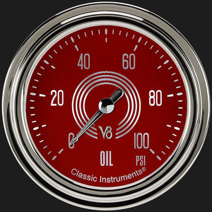 Classic Instruments V8RS381SLC V8 Red Steelie 2 5/8" Oil Pressure Gauge