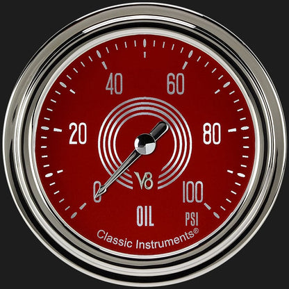 Classic Instruments V8RS381SLC V8 Red Steelie 2 5/8" Oil Pressure Gauge