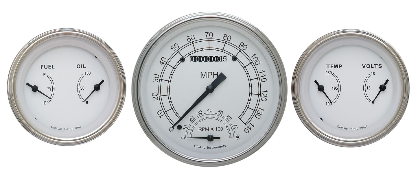 Classic Instruments CW61SLF Classic White - 3 Gauge Set 4-5/8" Speedtachular & 2x 3-3/8" Duals