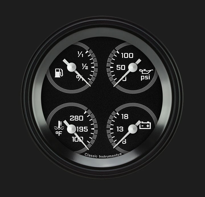 Classic Instruments AX77GBLF Autocross Grey - Quad Gauge 3-3/8" (0-30 OHM)