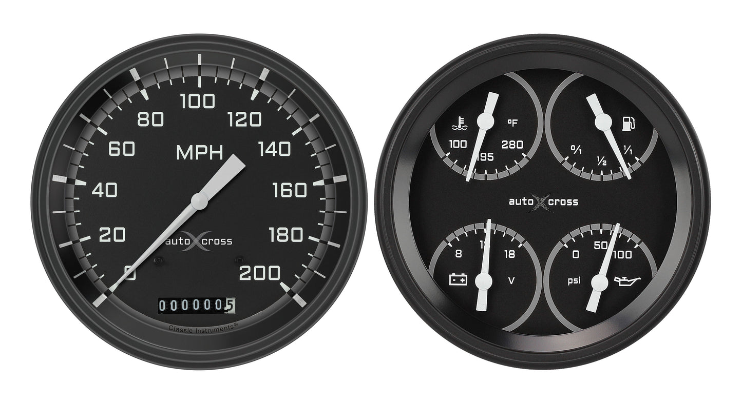 Classic Instruments AX52GBLF Autocross Grey w/ Black Bezel 4 - 5/8" Speedo & Qu