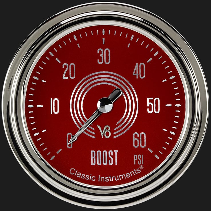 Classic Instruments V8RS343SLC V8 Red Steelie 2 5/8" Boost Gauge, 60 psi