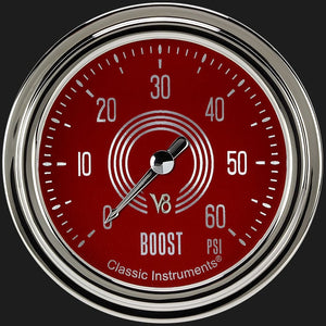 Classic Instruments V8RS343SLC V8 Red Steelie 2 5/8" Boost Gauge, 60 psi