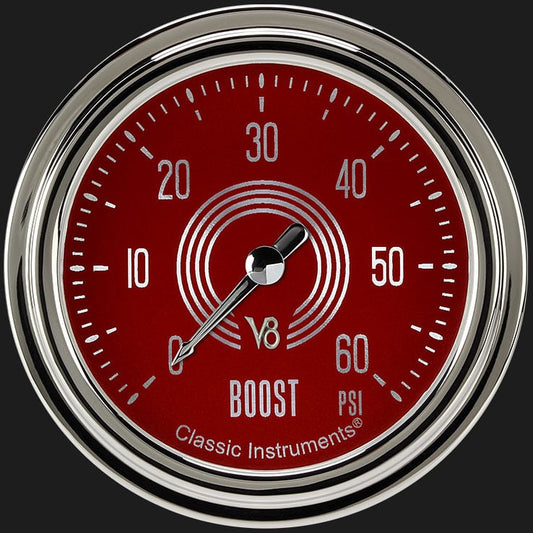 Classic Instruments V8RS343SLC V8 Red Steelie 2 5/8" Boost Gauge, 60 psi