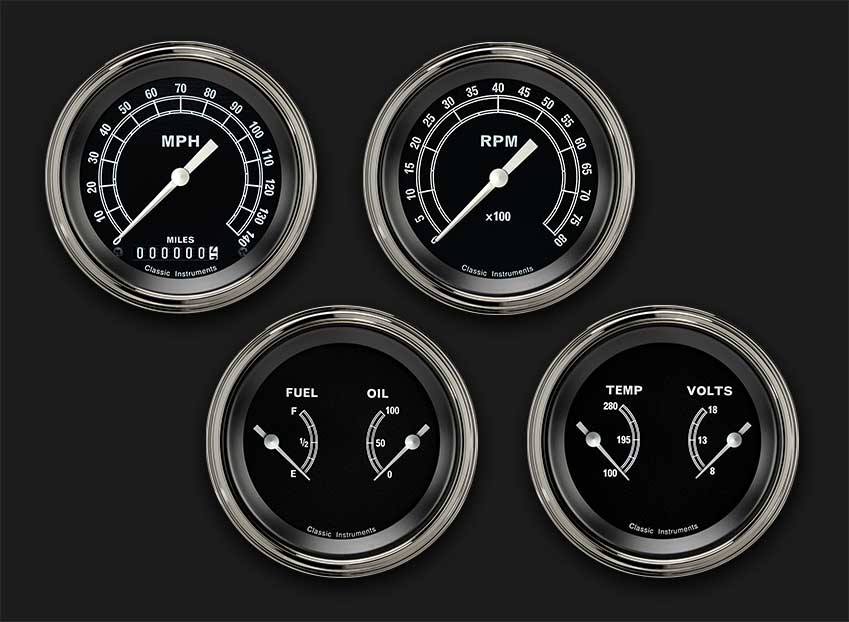 Classic Instruments TR05SLF Traditional - 4 Gauge Set 3-3/8" Speedo, Tacho & 2x Dual