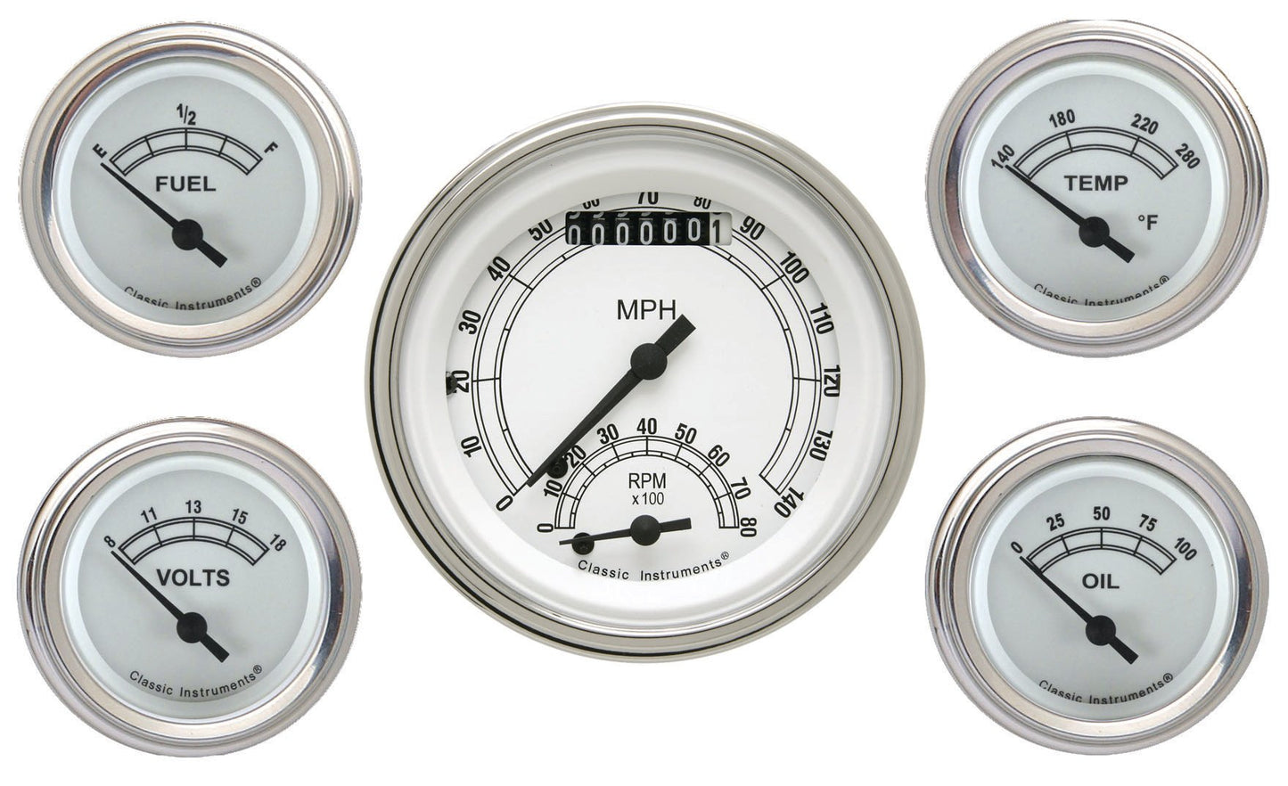Classic Instruments CW35SLF Classic White 3-3/8" Ultimate & 2-1/8" Fuel, Oil,