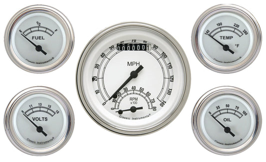 Classic Instruments CW35SLF Classic White 3-3/8" Ultimate & 2-1/8" Fuel, Oil,