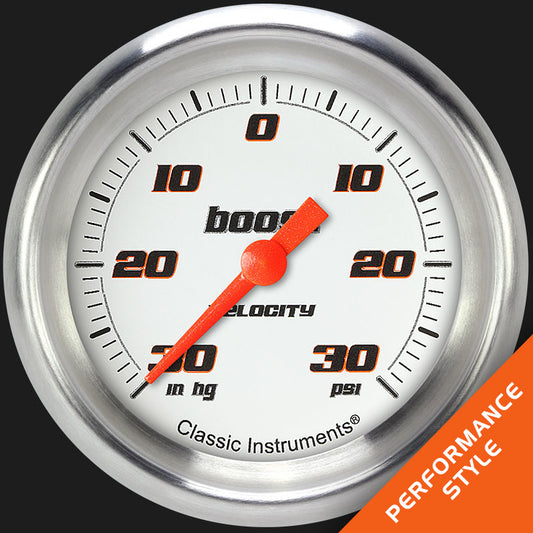 Classic Instruments VS341WAPF Velocity White 2 5/8" Boost/Vac Gauge