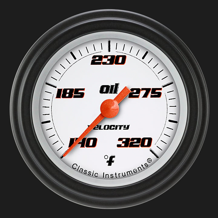 Classic Instruments VS128WBLF Velocity White - Oil Temp Gauge Full Sweep 2-1/8"