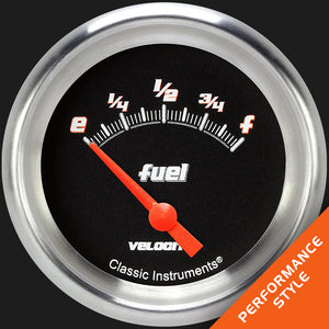 Classic Instruments VS214BAPF Velocity Black 2 5/8" Fuel Gauge, 0-30 ohm