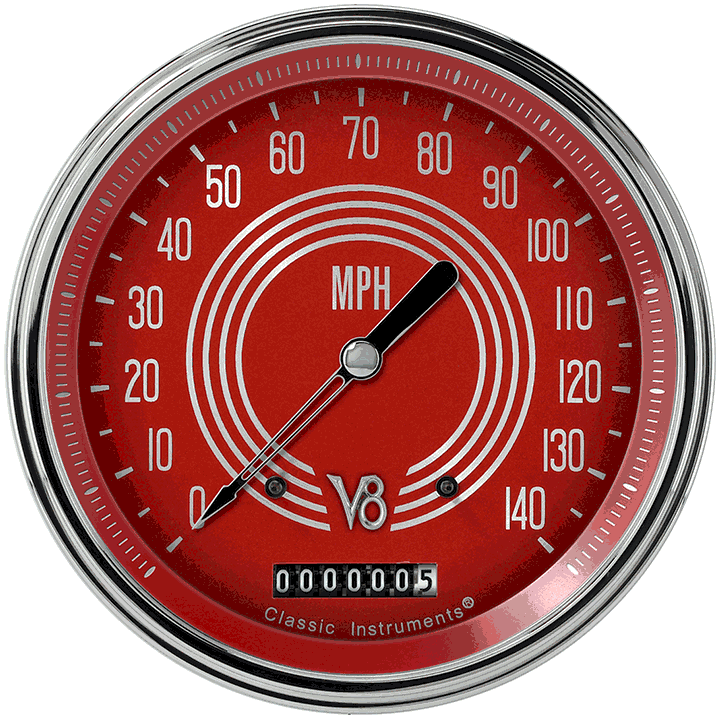 Classic Instruments V8RS56SLC V8 Red Steelie - Speedometer Gauge 4-5/8"