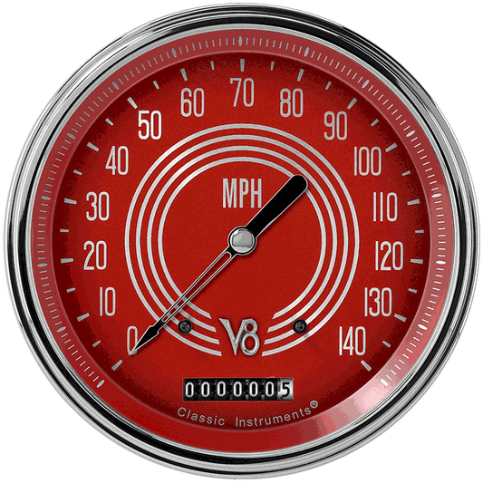 Classic Instruments V8RS56SLC V8 Red Steelie - Speedometer Gauge 4-5/8"