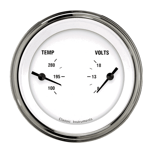 Classic Instruments WH74SLF White Hot - Dual Gauge 3-3/8" Temp & Volt