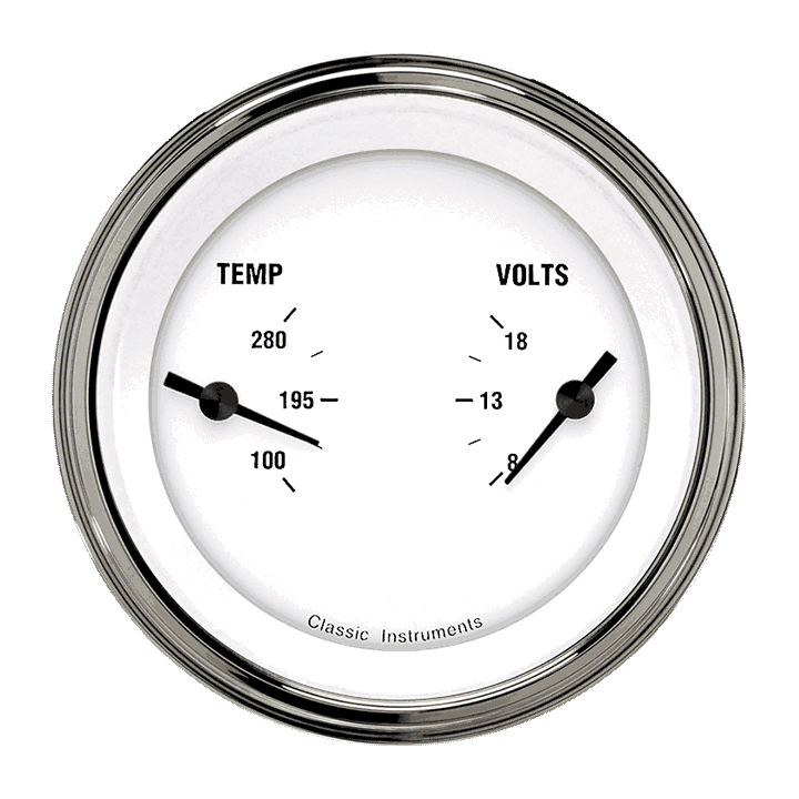 Classic Instruments WH74SLF White Hot - Dual Gauge 3-3/8" Temp & Volt