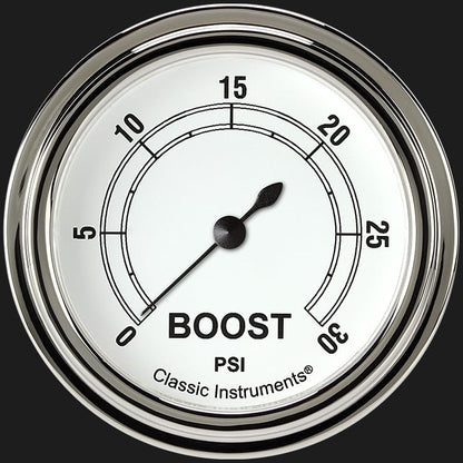 Classic Instruments CW342SLF Classic White 2 5/8" Boost Gauge, 30 psi