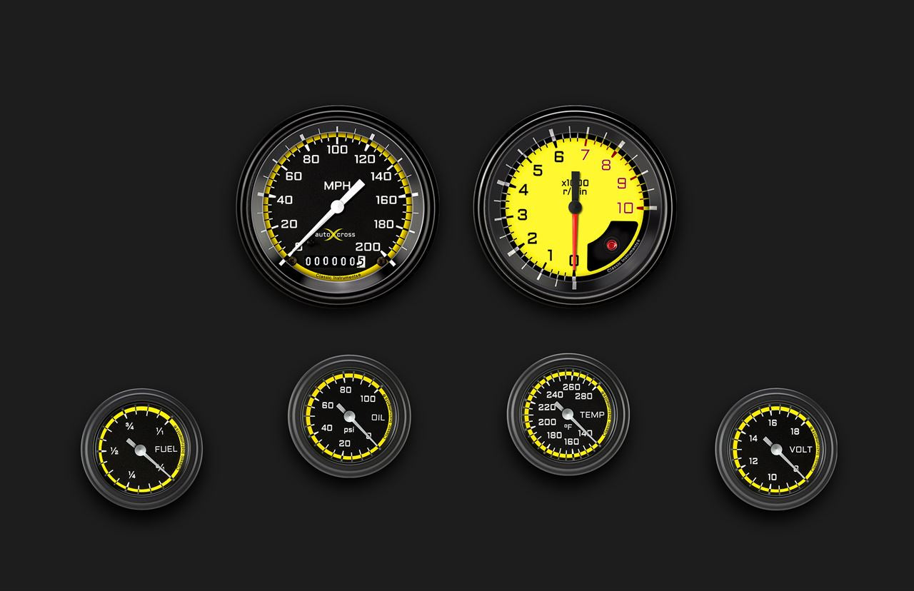 Classic Instruments AX101YBLF AutoCross Yellow Six Gauge Set 101