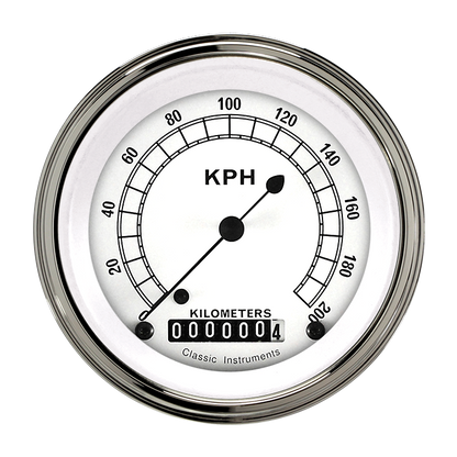 Classic Instruments CW59SLF Classic White - Speedometer Gauge 3-3/8" (stock KPH)