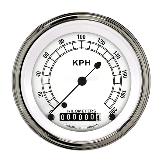 Classic Instruments CW59SLF Classic White - Speedometer Gauge 3-3/8" (stock KPH)