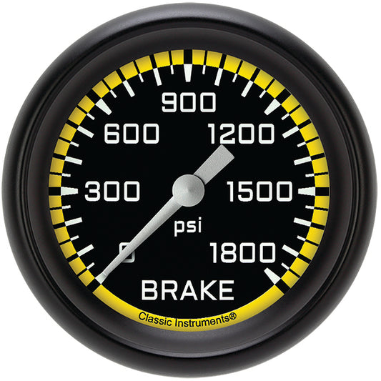 Classic Instruments AX367YBPF Autocross Yellow 2 5/8" Brake Pressure Gauge