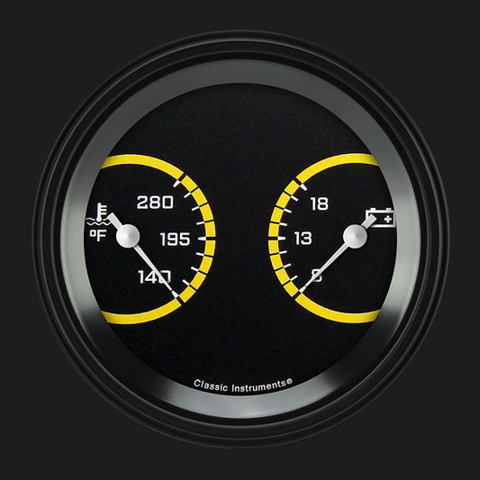 Classic Instruments AX74YBLF AutoCross Yellow 3 3/8" Temp & Volt Dual