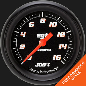 Classic Instruments VS398BBPF Velocity Black 2 5/8" Exhaust Gas Temp. Gauge