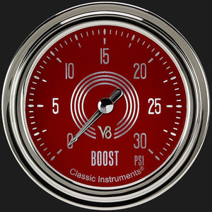 Classic Instruments V8RS342SLC V8 Red Steelie 2 5/8" Boost Gauge, 30 psi