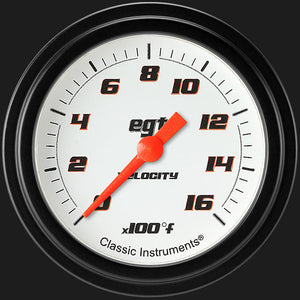 Classic Instruments VS398WBLF Velocity White 2 5/8" Exhaust Gas Temp. Gauge