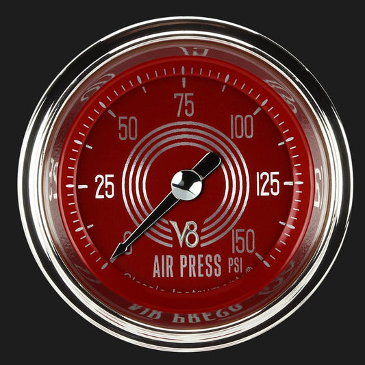 Classic Instruments V8RS118SHC V8 Red Steelie - Air Pressure Gauge Full Sweep 2-1/8"