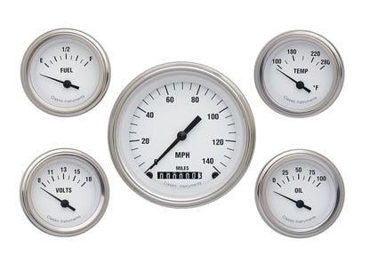 Classic Instruments WH00SLF White Hot - 5 Gauge Set 3-3/8" Speedo, 2-1/18" Fuel, Oil, Temp, Volts
