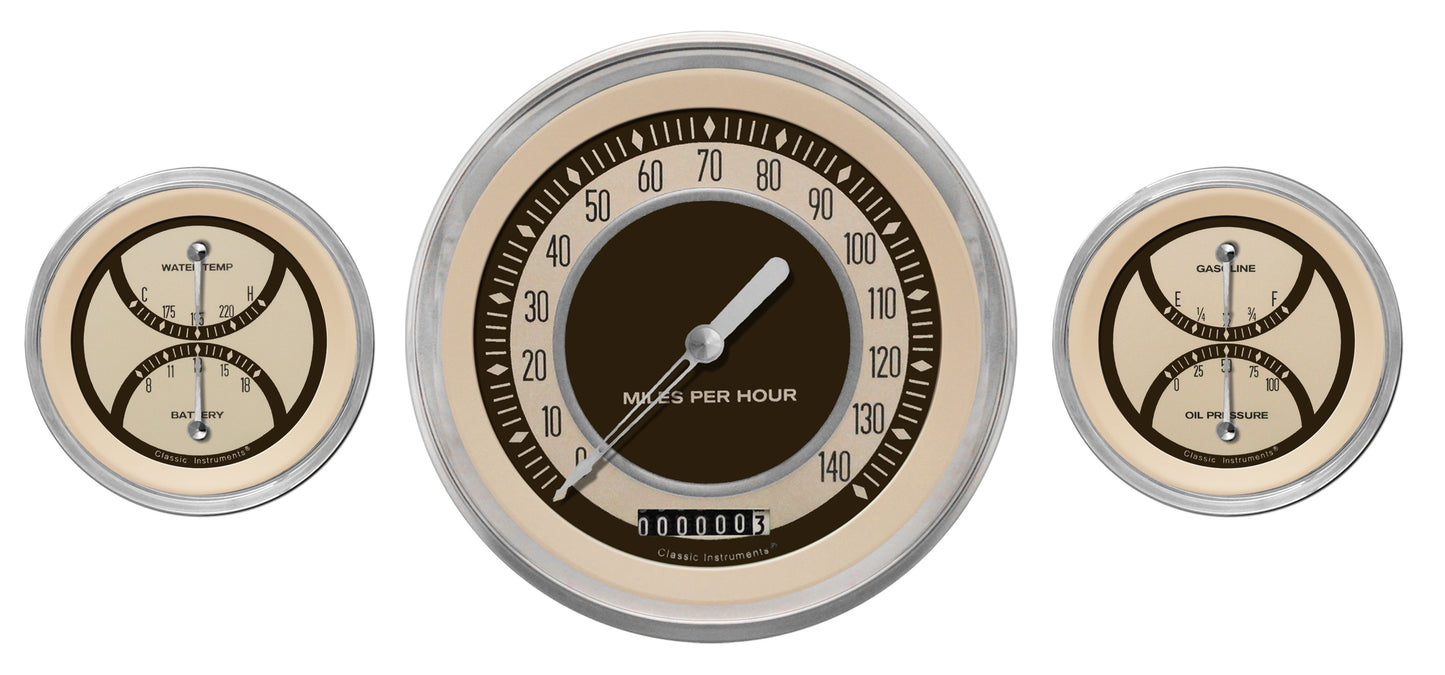 Classic Instruments NT64SLC Nostalgia VT - 3 Gauge Set 4-5/8" Speedo & 2x 3-3/8" Duals