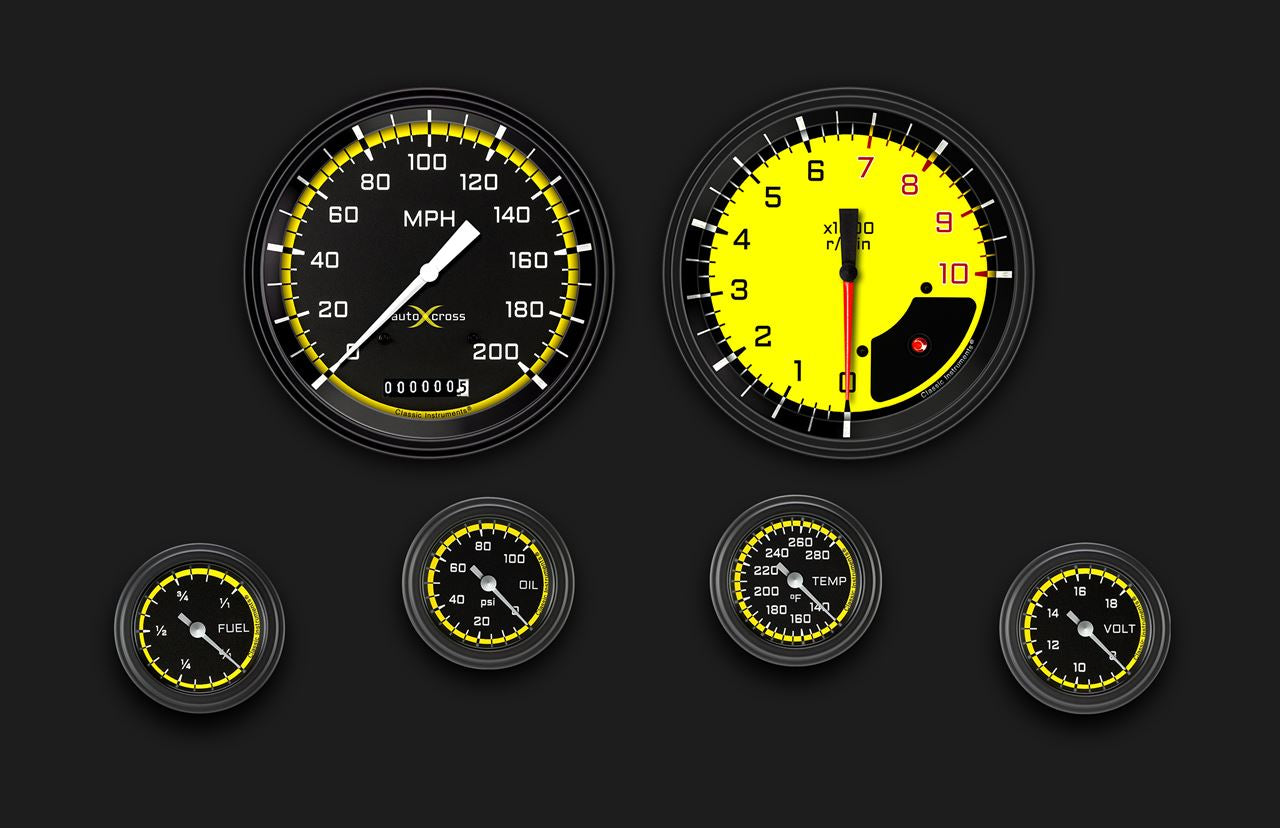 Classic Instruments AX151YBLF AutoCross Yellow Six Gauge Set 151