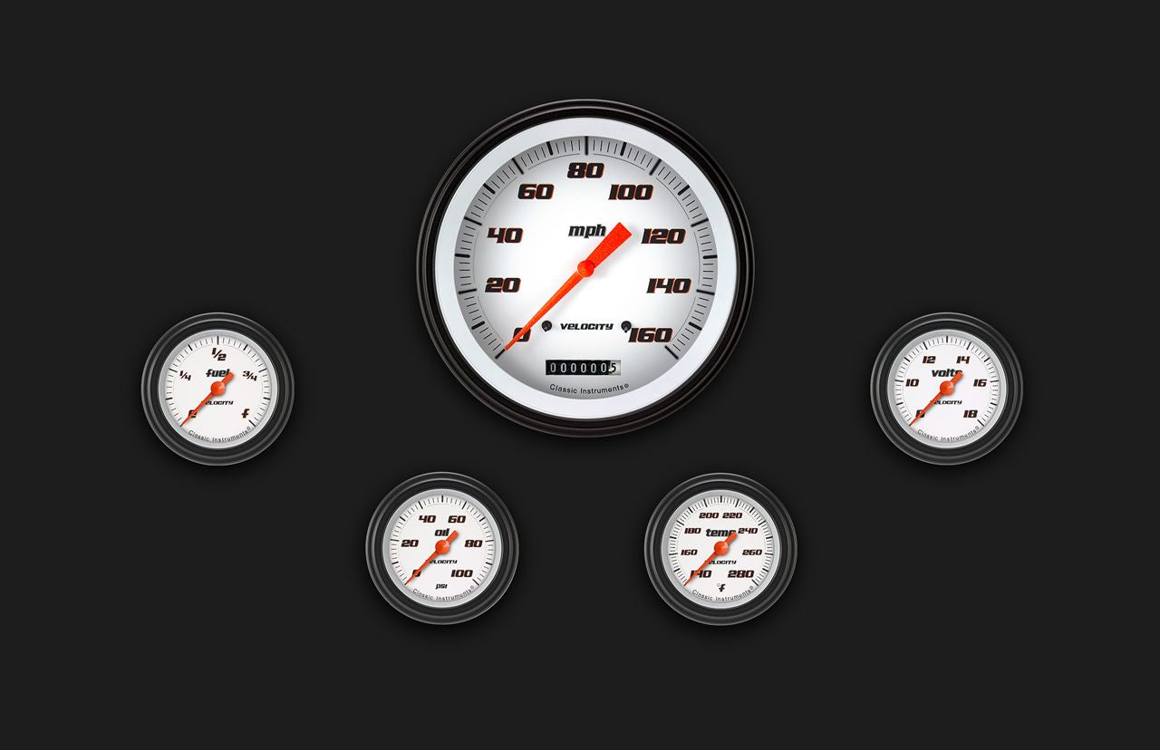 Classic Instruments VS154WBLF Velocity White Five Gauge Set 154