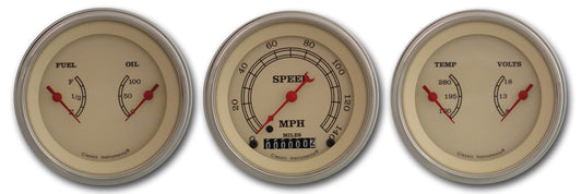 Classic Instruments VT04SLF Vintage - 3 Gauge Set 3-3/8" Speedo & 2x Dual