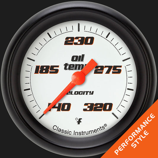 Classic Instruments VS328WBPF Velocity White 2 5/8" Oil Temperature Gauge