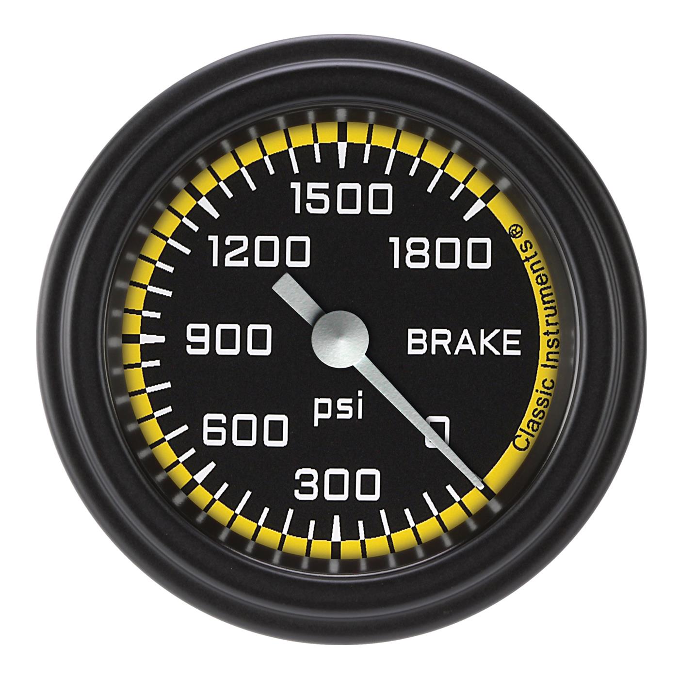 Classic Instruments AX167YBLF AutoCross Yellow 2 1/8" Brake Pressure Gauge