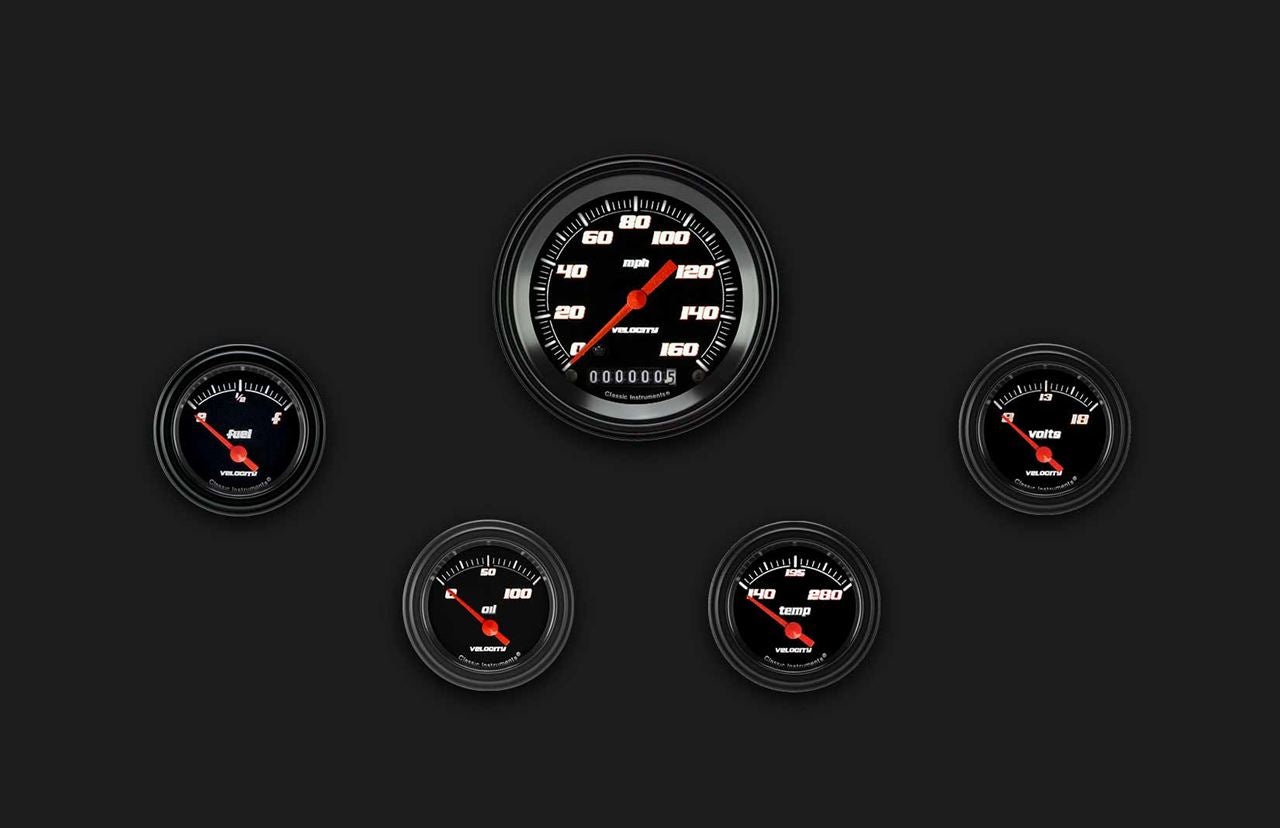 Classic Instruments VS00BBLF Velocity Black - 5 Gauge Set 3-3/8" Speedo, 2-1/18" Fuel, Oil, Temp, Volts