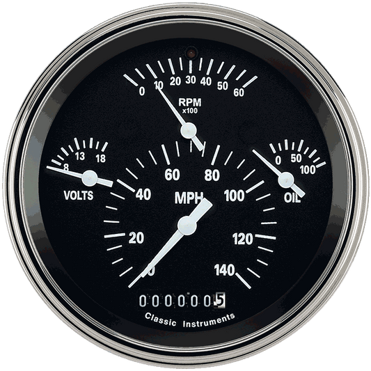 Classic Instruments TE40BSLF Tetra Series, Black Combination Gauge