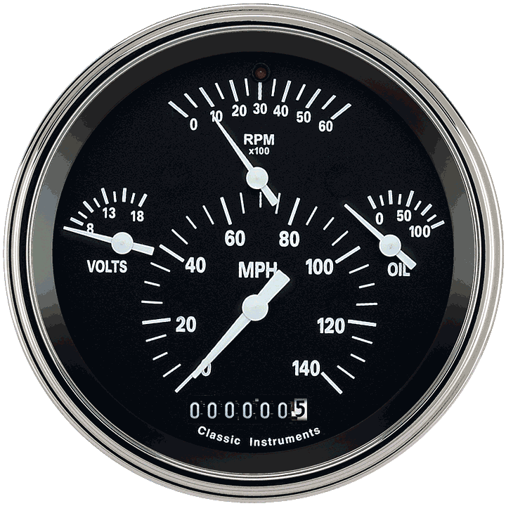 Classic Instruments TE40BSLF Tetra Series, Black Combination Gauge