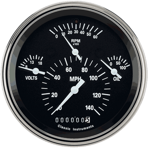 Classic Instruments TE40BSLF Tetra Series, Black Combination Gauge