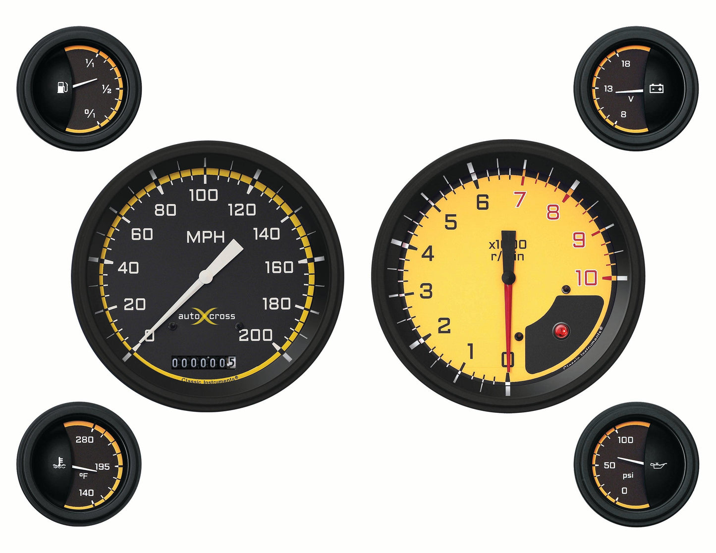 Classic Instruments AX51YBLF Autocross Yellow w/ Black Bezel 4 - 5/8" Speedo &