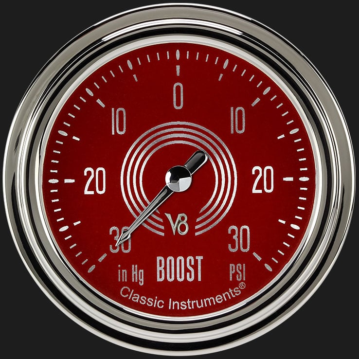 Classic Instruments V8RS341SLC V8 Red Steelie 2 5/8" Boost/Vac Gauge