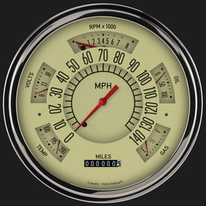 Classic Instruments SX01TSLF Tan - 6 Gauge Set 3-3/8" Speedo & Tacho, 2-1/18" Fuel, Oil, Temp, Volts