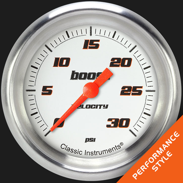 Classic Instruments VS342WAPF Velocity White 2 5/8" Boost Gauge, 30 psi