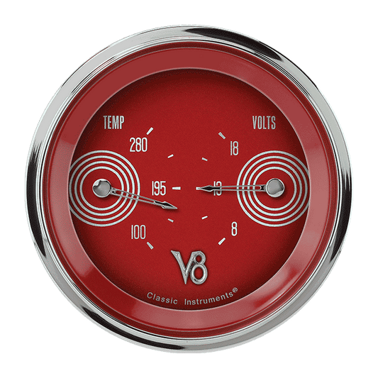 Classic Instruments V8RS74SHC V8 Red Steelie - Dual Gauge 3-3/8" Temp & Volt