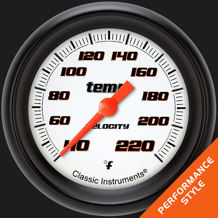 Classic Instruments VS329WBPF Velocity White 2 5/8" Stock Eliminator Temp. Gauge