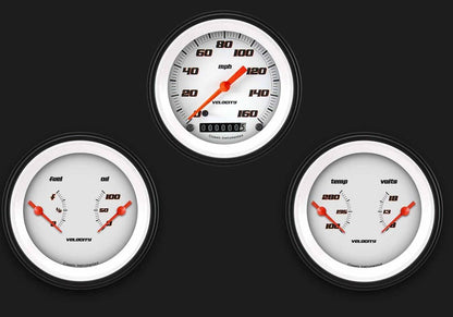 Classic Instruments VS04WBLF Velocity White - 3 Gauge Set 3-3/8" Speedo & 2x Dual