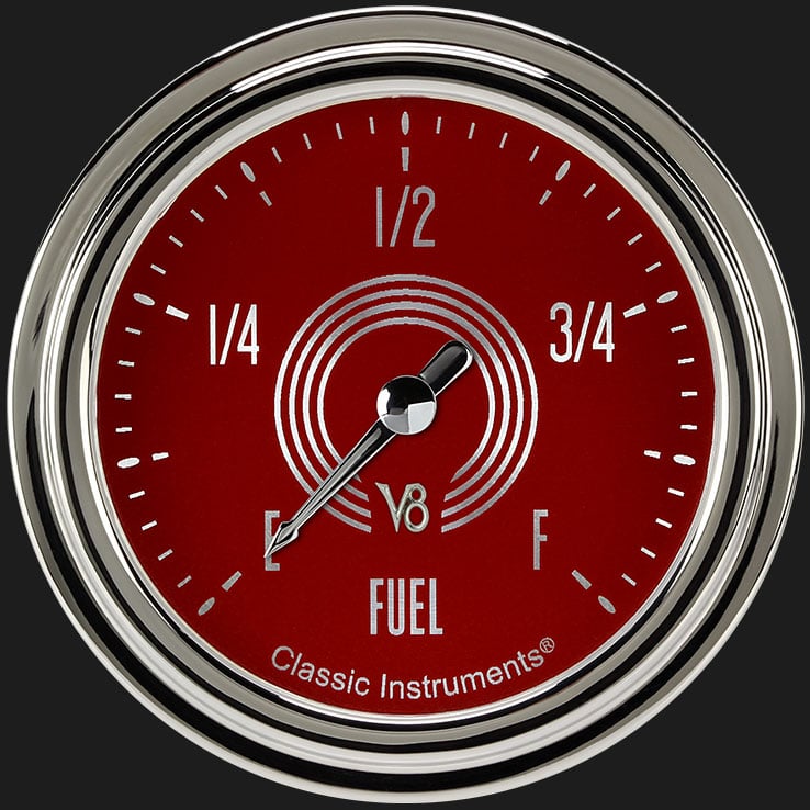 Classic Instruments V8RS309SLC V8 Red Steelie 2 5/8" Fuel Gauge