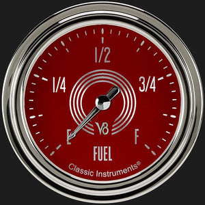 Classic Instruments V8RS309SLC V8 Red Steelie 2 5/8" Fuel Gauge