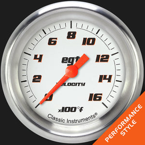 Classic Instruments VS398WAPF Velocity White 2 5/8" Exhaust Gas Temp. Gauge