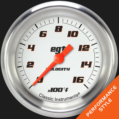 Classic Instruments VS398WAPF Velocity White 2 5/8" Exhaust Gas Temp. Gauge